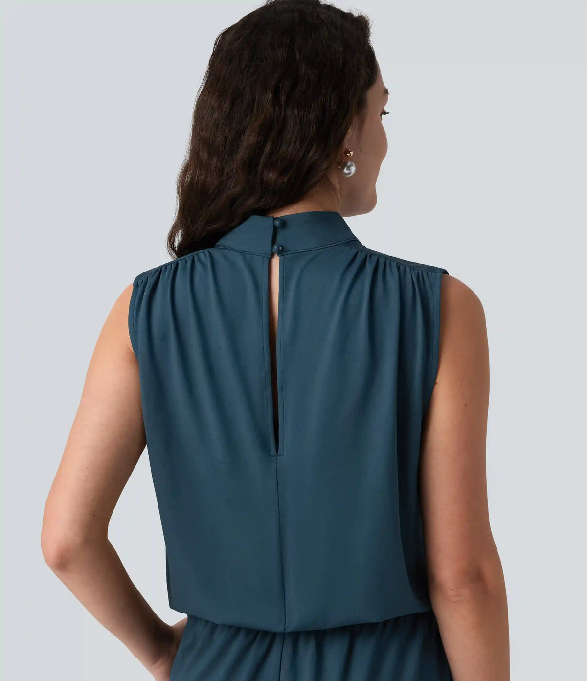 Stand Collar Sleeveless Straight Leg Bridesmaid And Wedding Guest Jumpsuit with Pockets-Easy Peezy
