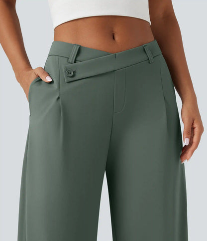 Halara Flex™ DayStretch Asymmetric Mid Rise Barrel Leg Work Pants with Pockets