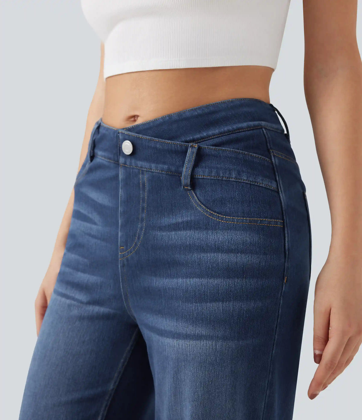 Halara Flex™ Mid Rise Crossover Tummy Control Straight Leg Casual Jeans with Pockets
