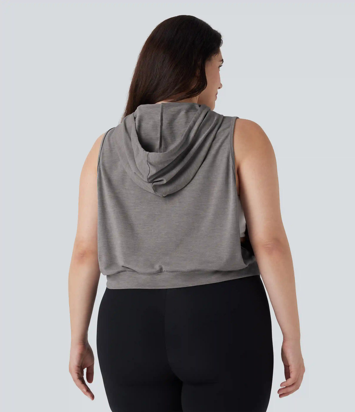 Hooded Drawstring Sleeveless Cropped Running Plus Size Tank Top