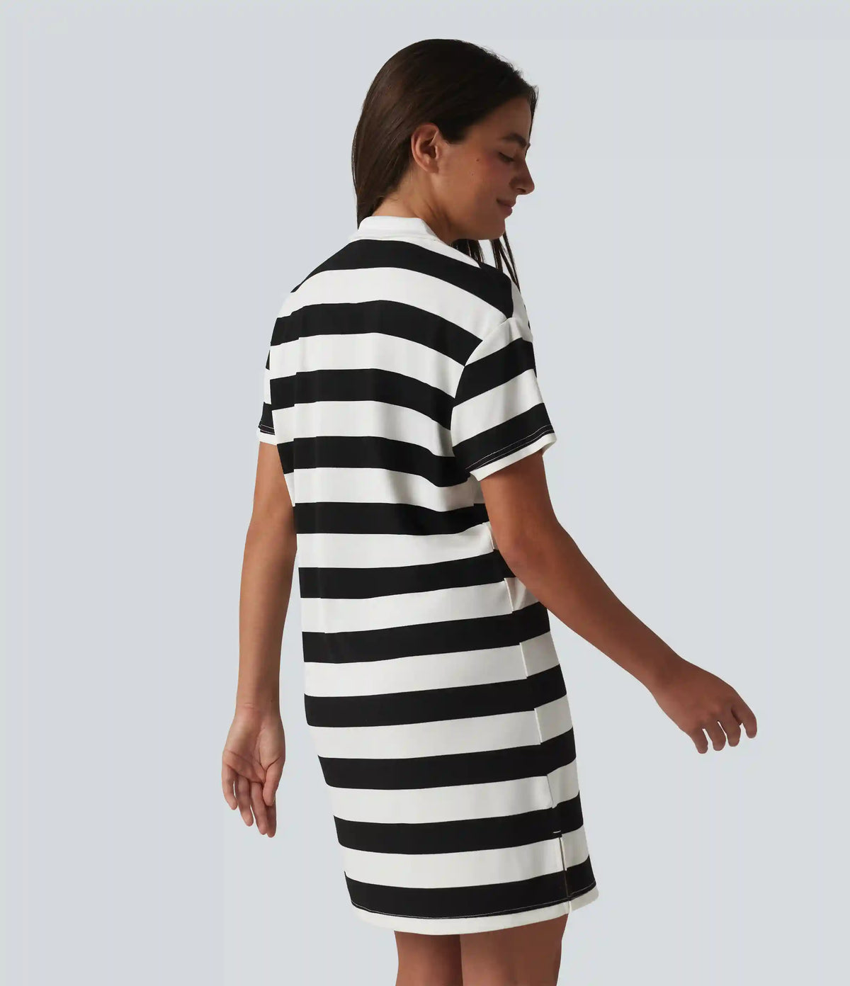 Polo Collar Short Sleeve Stripe Mini Casual Dress
