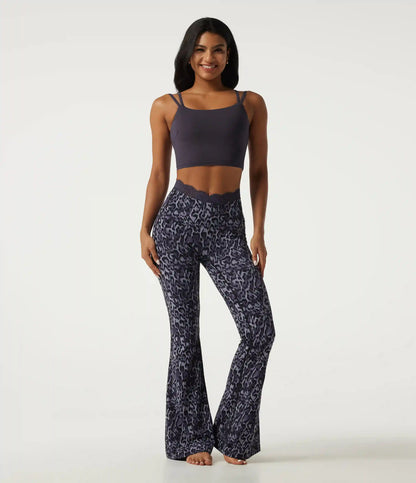 Halara UltraSculpt™ Leopard Print V-Shaped High Waisted Contrast Lace Yoga Flare Leggings with Pockets