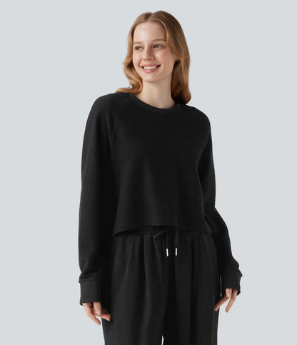Seamless Flow Round Neck Raglan Long Sleeve High Low Casual Sports Top