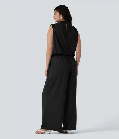 Plus Size Stand Collar Sleeveless Party Jumpsuit with Pockets-Easy Peezy Edition