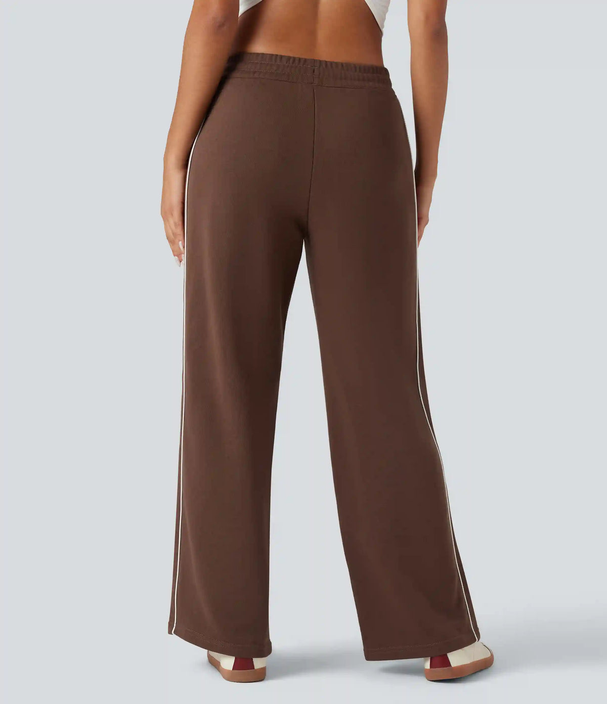 Mid Rise Drawstring Straight Leg Color Block Casual Cotton Pants with Pockets