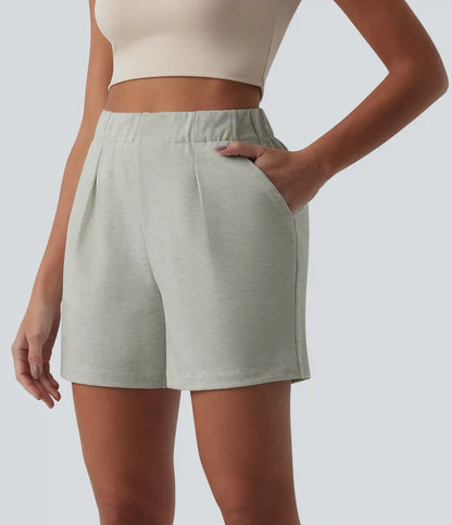 High Waisted Pleated Casual Baggy Sweat Shorts with Pockets