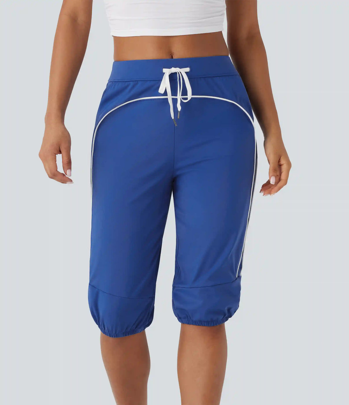 SoftlyZero™ Airy Mid Rise Drawstring Pocket Color Block Contrast Binding InstantCool Dance Pedal Pusher Joggers