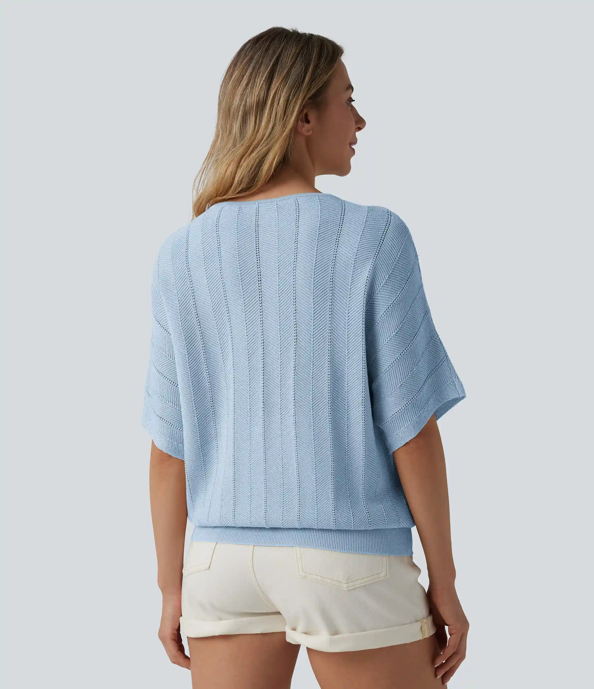 V Neck Short Sleeve Casual Sweater