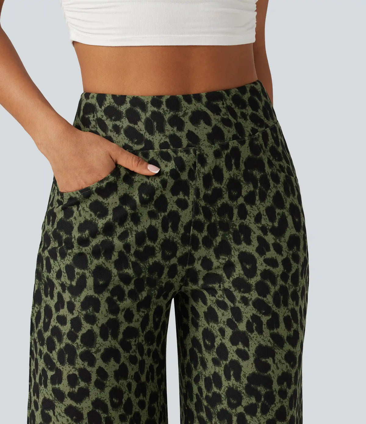 High Waisted Leopard Waffle Casual Baggy Bermuda Shorts 10'' with Pockets