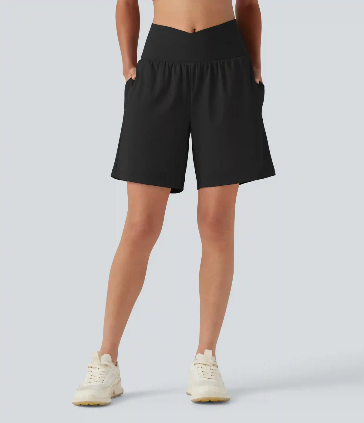 SoftlyZero™ Airy Crossover High Waisted 2-in-1 InstantCool Yoga Shorts 7'' with Pockets