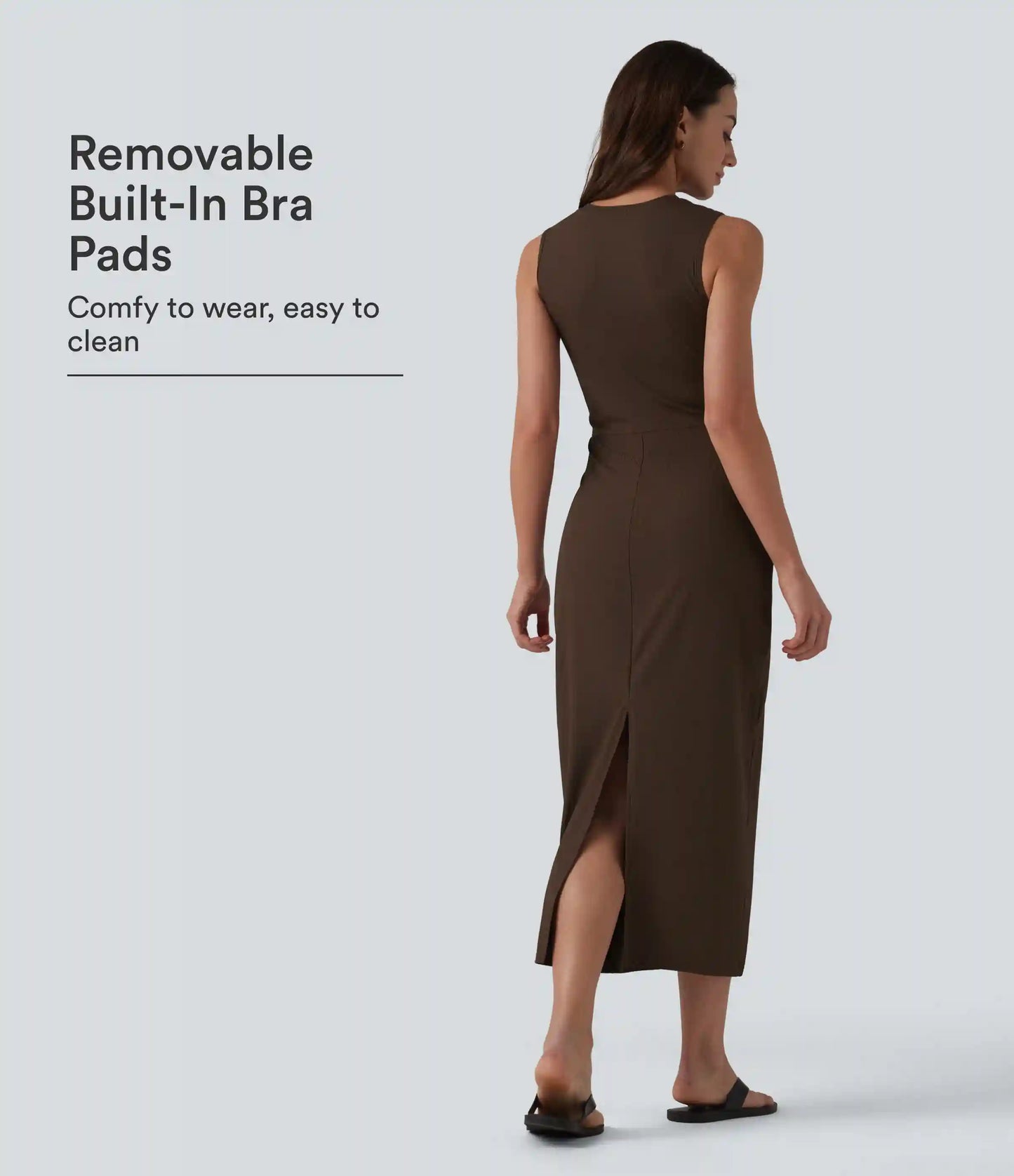 Ribbed Round Neck Sleeveless Built-in Bra Bodycon Midi Casual Dress