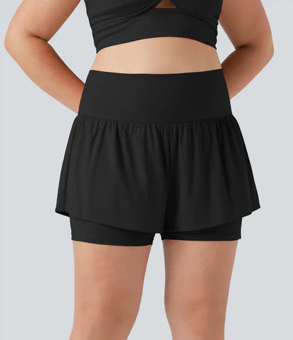 SoftlyZero™ Airy Super High Waisted 2-in-1 InstantCool Yoga Plus Size Shorts 5'' with Pockets