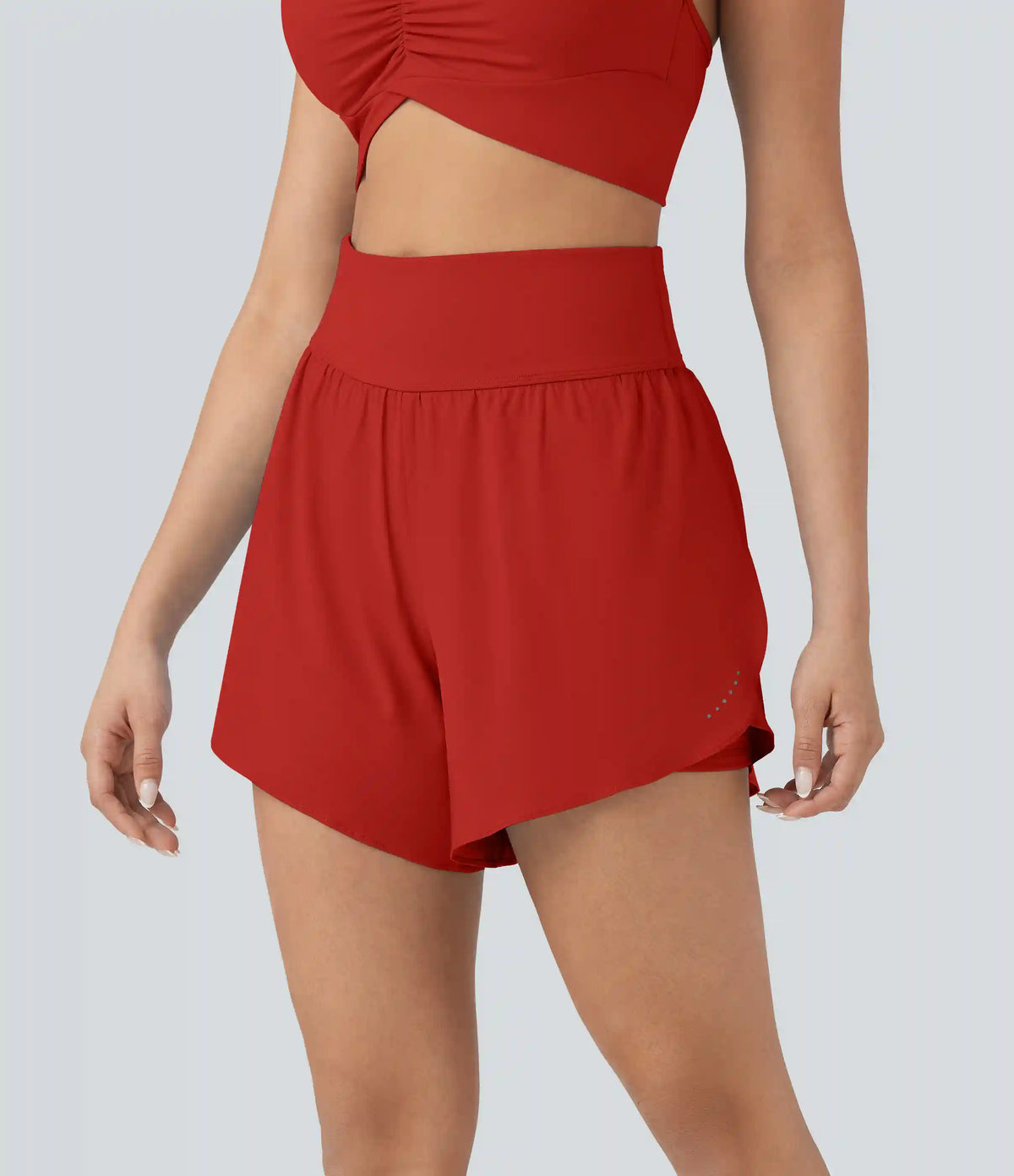 SoftlyZero™ QuickDry High Waisted Tummy Control Reflective Dots Crossover Hem 2-in-1 Running Shorts 5'' with Pockets