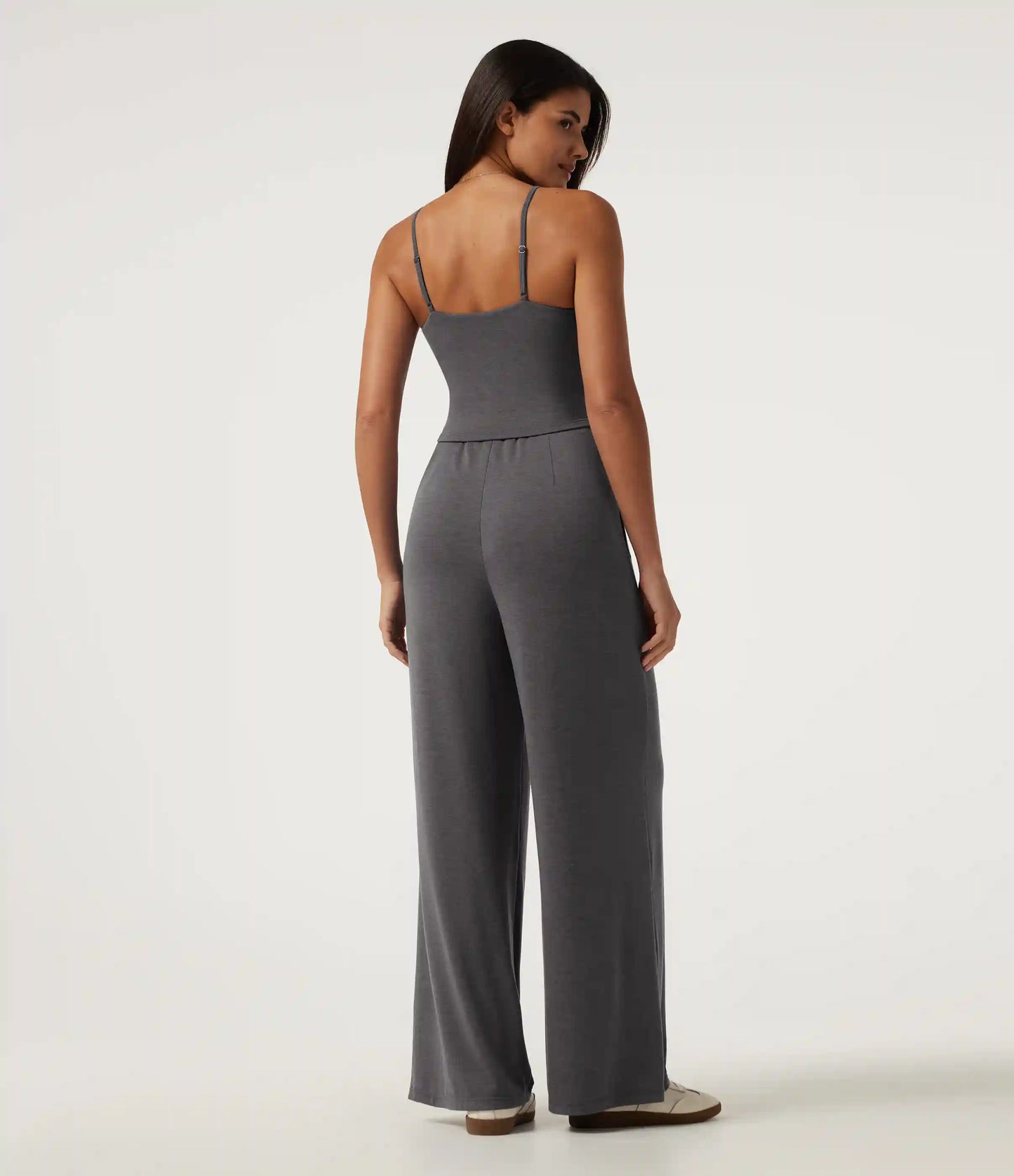 U-Neck Sleeveless Built-in Bra Ruched Baggy Casual Jumpsuit with Pockets-Easy Peezy Edition