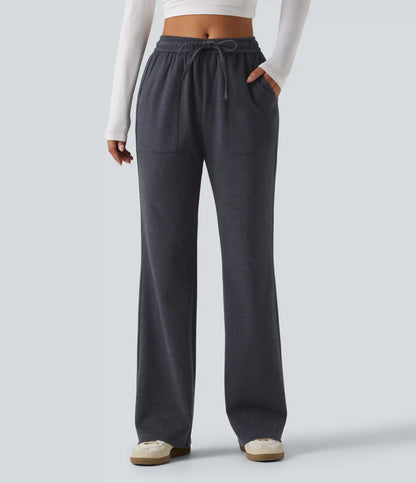 Mid Rise Drawstring Bootcut Work Pants with Pockets