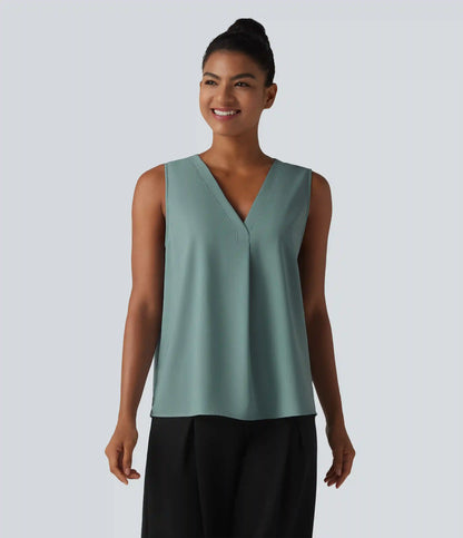 Wrinkle Recovery V Neck Sleeveless Oversized Work Blouse