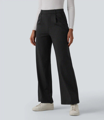 High Waisted Straight Leg Stripe Work Pants with Pockets