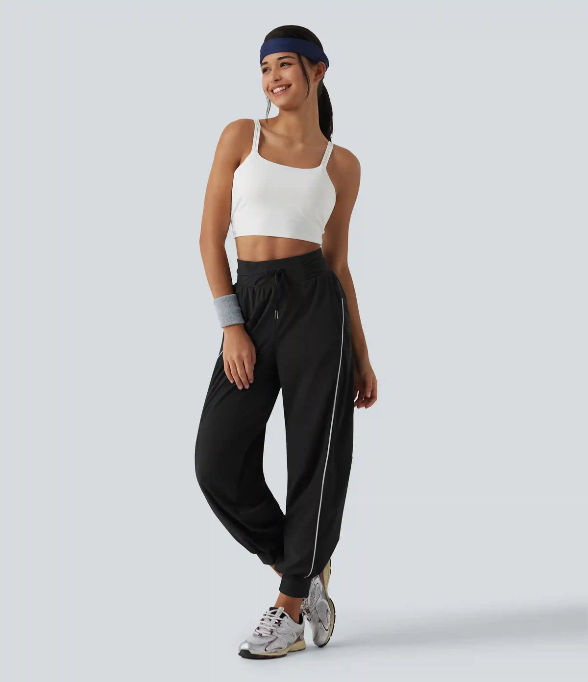 High Waisted Color Block Drawstring Quick Dry InstantCool Running Joggers with Pockets
