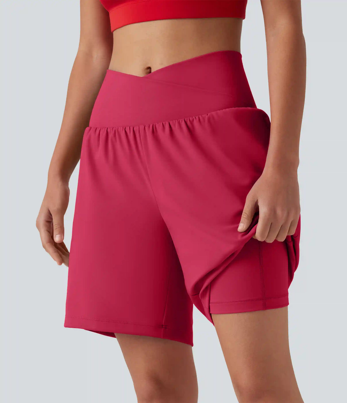 SoftlyZero™ Airy Crossover High Waisted 2-in-1 InstantCool Yoga Shorts 7'' with Pockets
