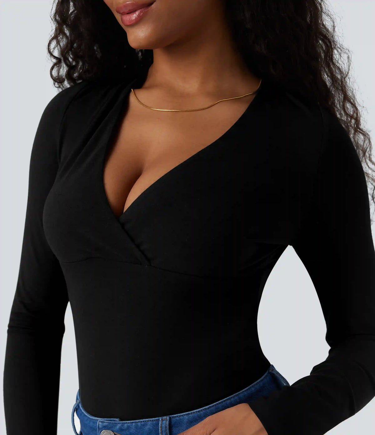 Deep V Neck Long Sleeve Casual Top