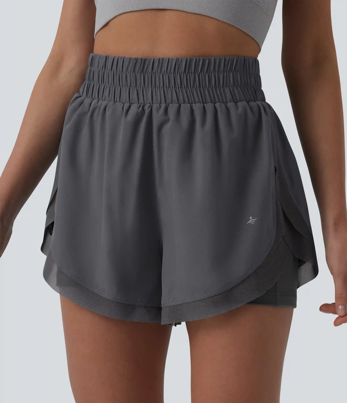 High Waisted Contrast Mesh 2-in-1 Running Shorts with Pockets