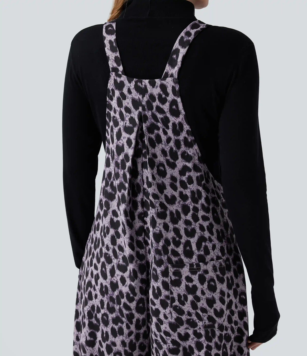Leopard Print Waffle Casual Overalls with Pockets