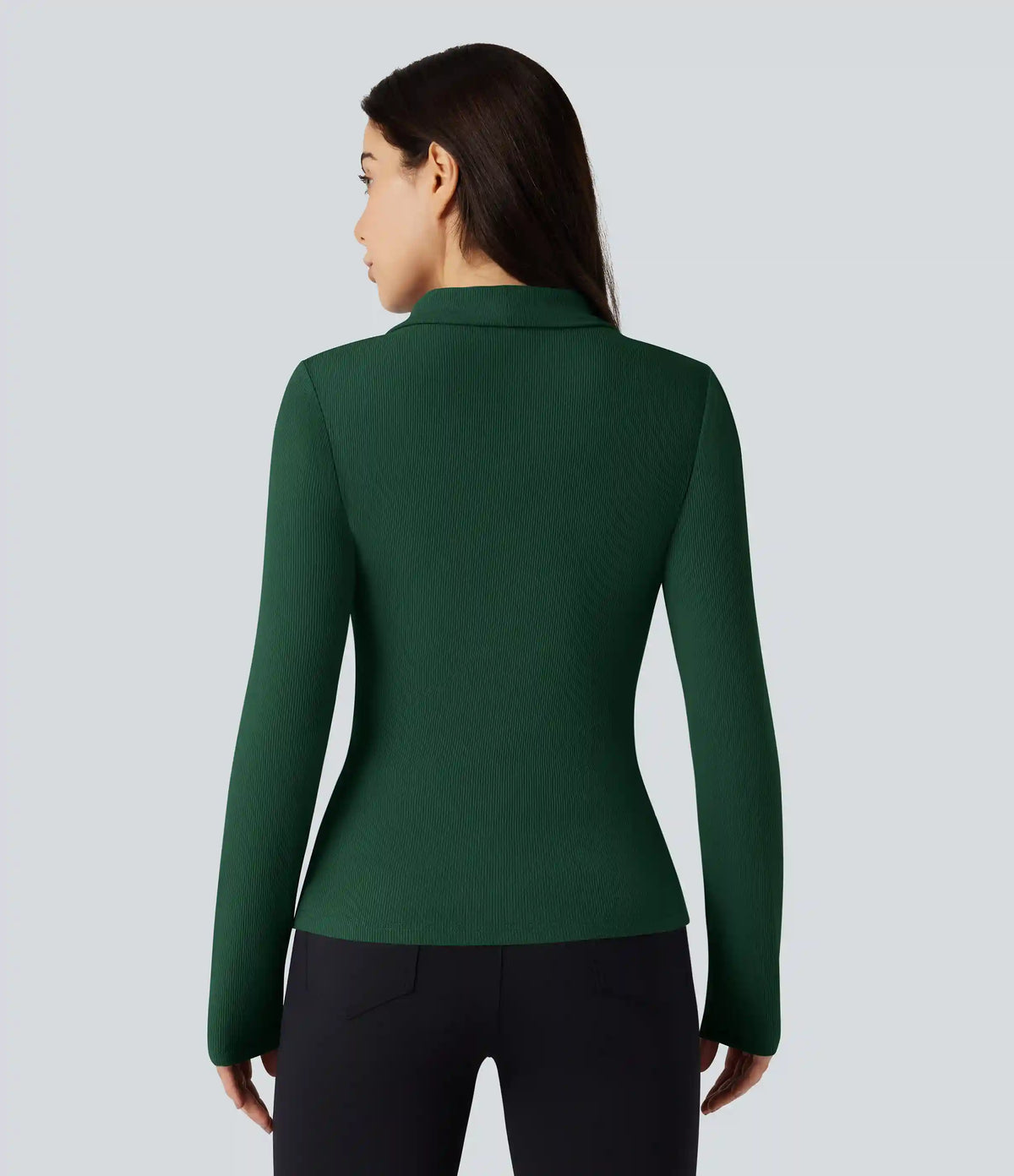 Ribbed Knit V-neck Crossover Long Sleeve Work Top