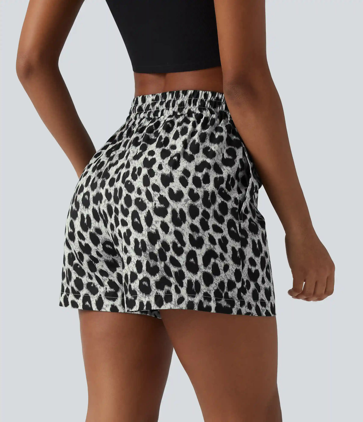 High Waisted Drawstring Leopard Print Casual Shorts with Pockets