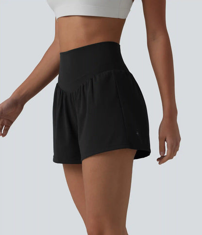 SoftlyZero™ Airy High Waisted Crossover Back 2-in-1 InstantCool Yoga Shorts with Pocket