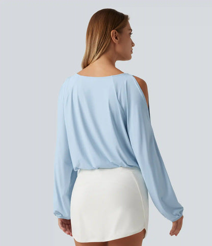 Quick Dry Boat Neck Cold Shoulder Long Sleeve Yoga Sports Top