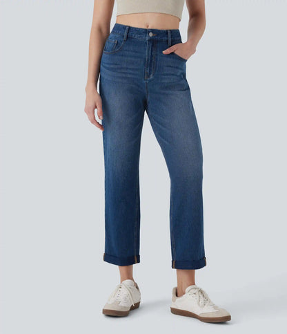 Halara Flex™ Mid Rise Straight Leg Washed Casual Jeans with Pockets