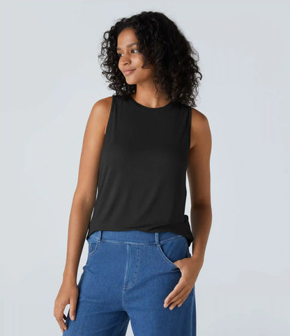 Ribbed Round Neck Basic Casual Tank Top