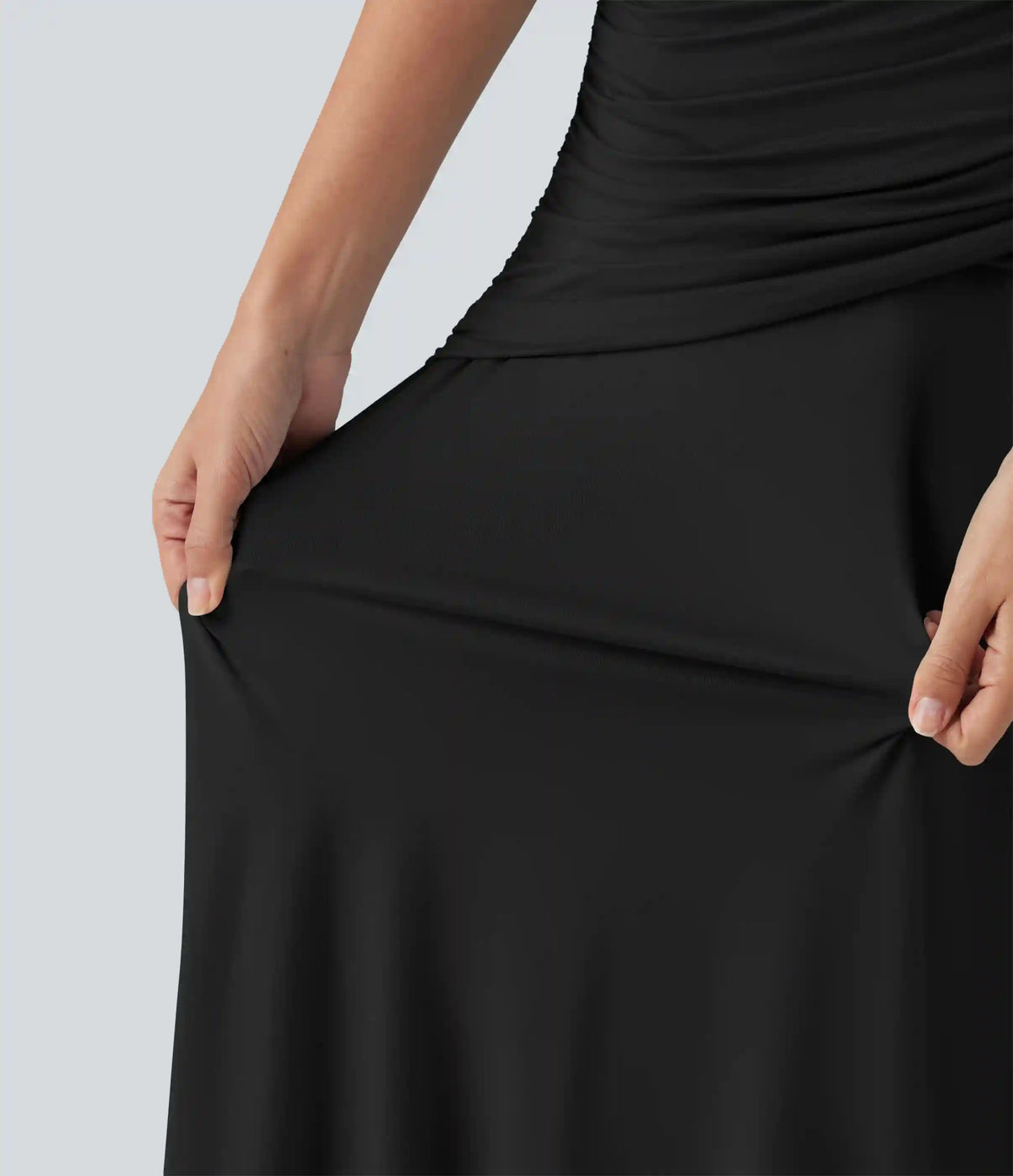 Round Neck Sleeveless Ruched Crossover Waist Maxi Casual Flowy Dress