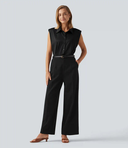 Sleeveless Button Up Boxy Work Shirt