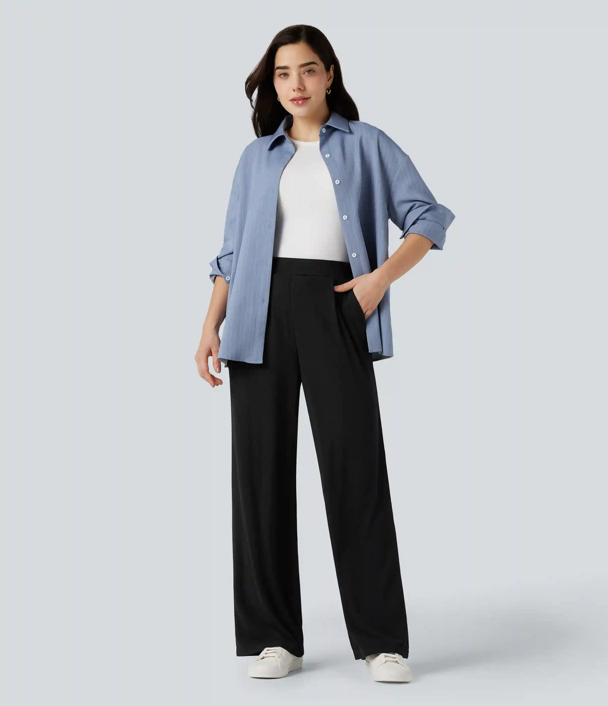 High Waisted Wide Leg Thermal Work Pants with Pockets