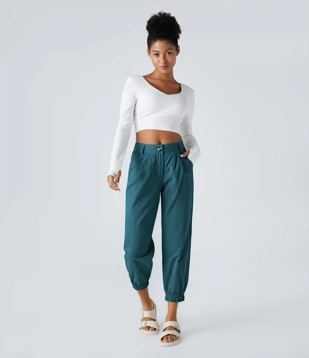 Mid Rise Casual Joggers with Pockets