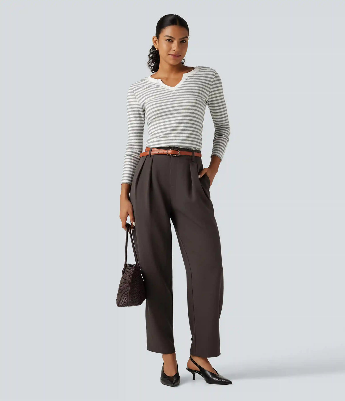 High Waisted Straight Leg Work Pants with Pockets