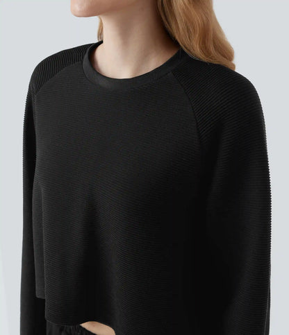 Seamless Flow Round Neck Raglan Long Sleeve High Low Casual Sports Top