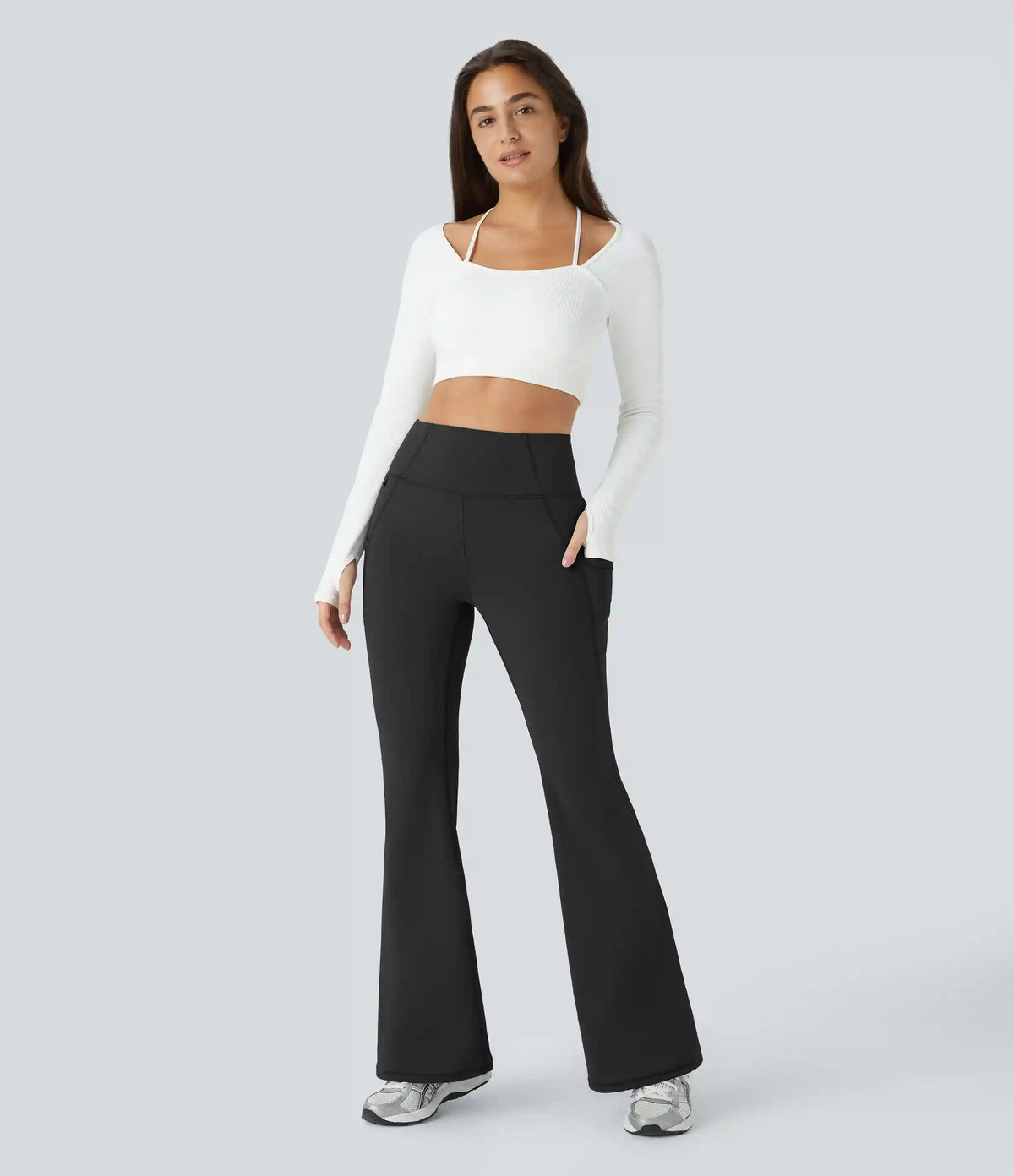 High Waisted Pocket Thermal Yoga Flare Leggings