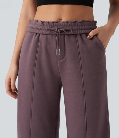 High Waisted Drawstring Straight Leg Fleece Casual Cotton Pants with Pockets