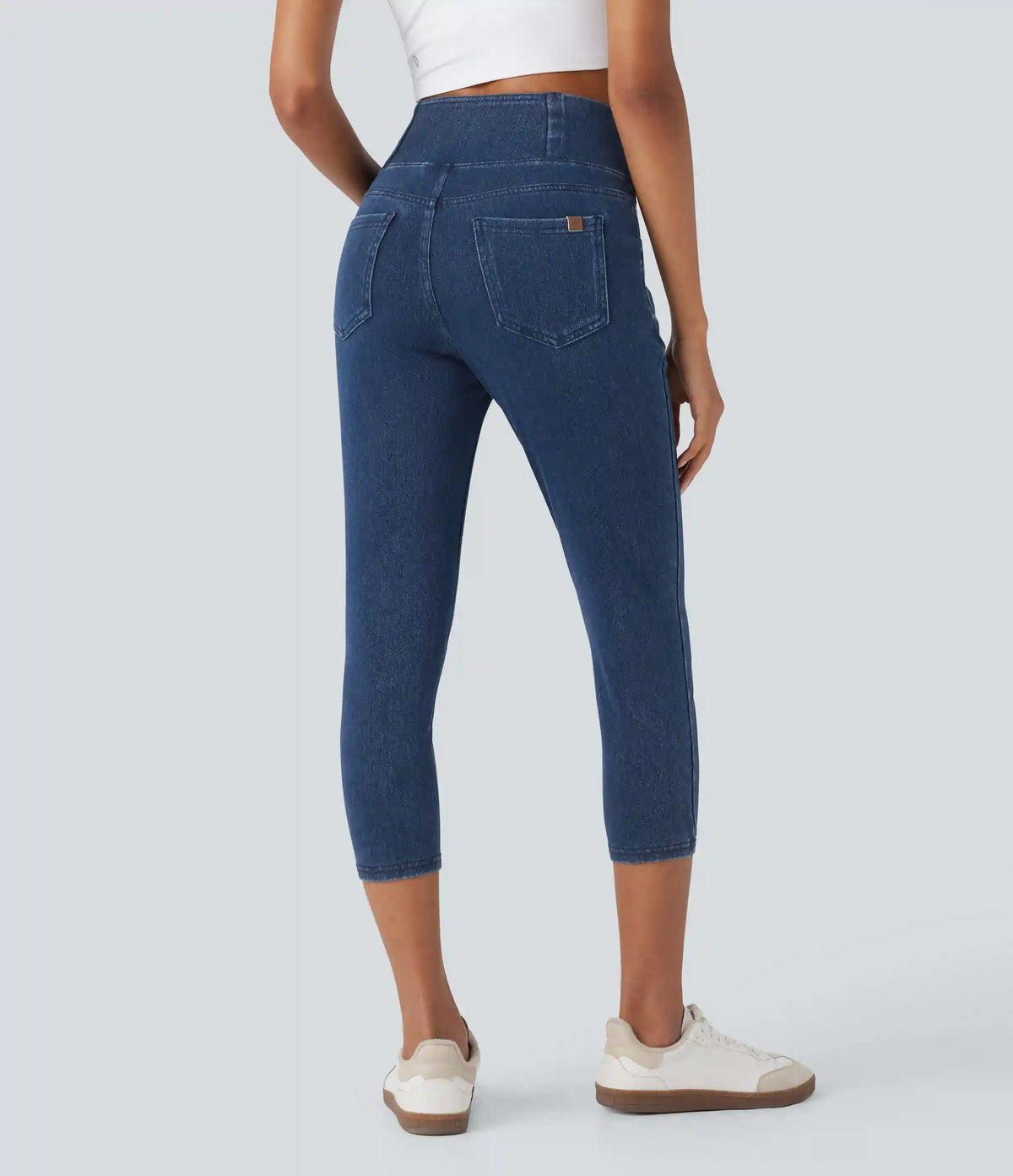Halara Flex™ Crossover High Waisted Denim Casual Capri Leggings with Pockets