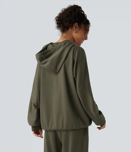 Hooded Round Neck Long Sleeve Casual Sports Sweatshirt with Pocket