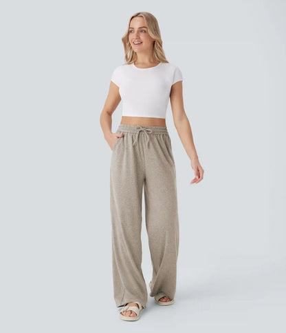 High Waisted Drawstring Pocket Wide Leg Baggy Casual Pants