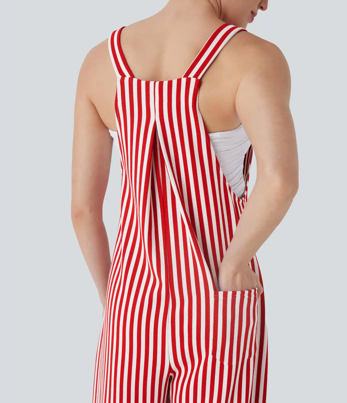 Pockets Stripe Waffle Overalls