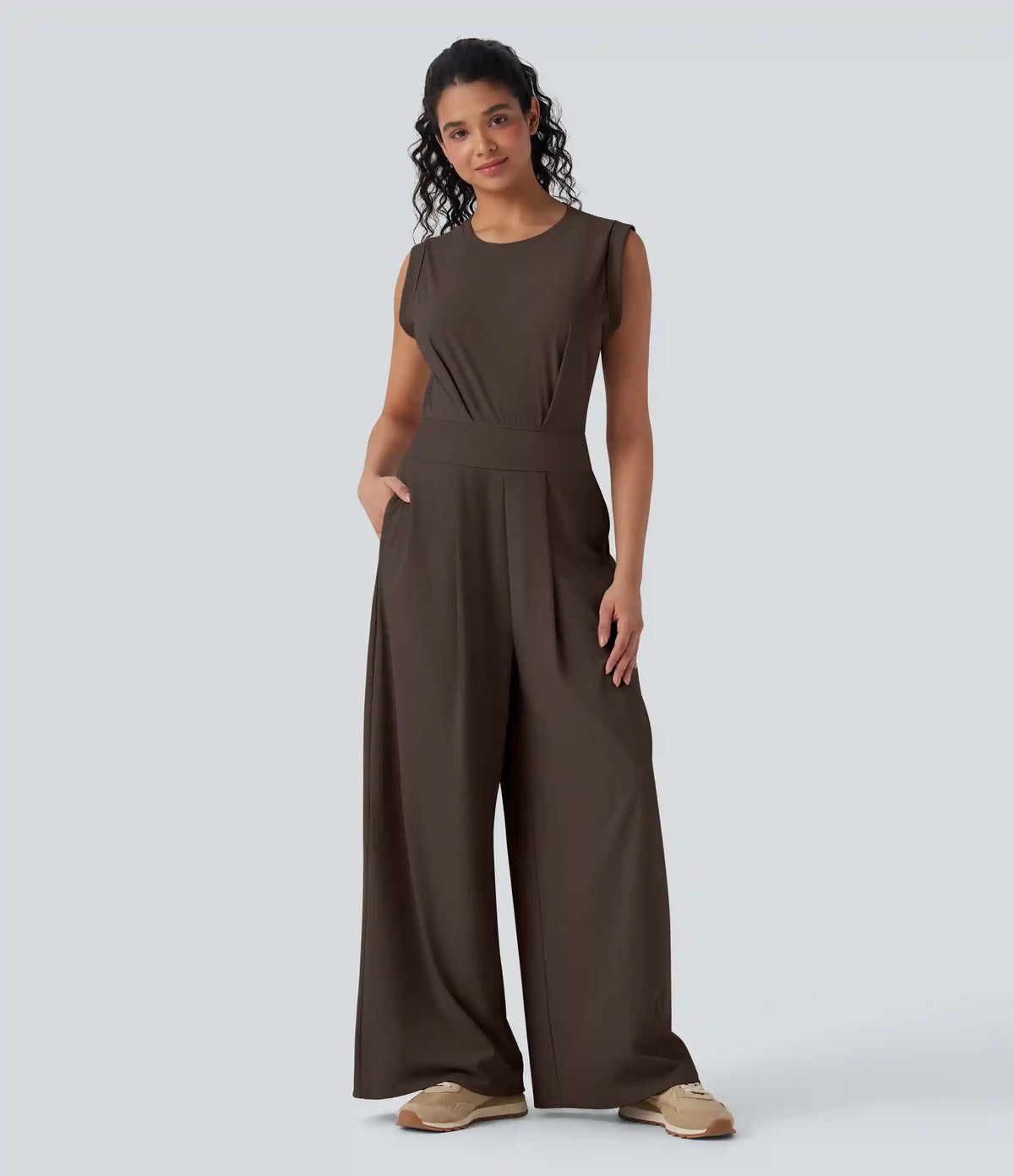 SoftlyZero™ QuickDry Round Neck Sleeveless Keyhole Pocket Yoga Jumpsuit-Easy Peezy Edition