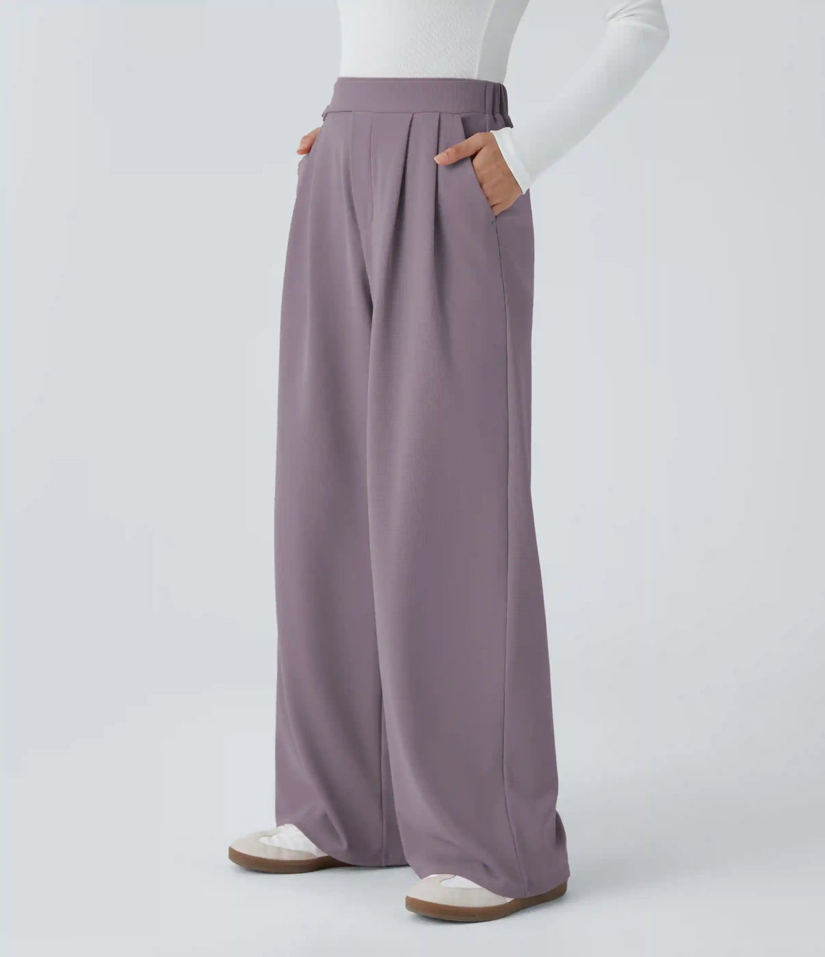 High Waisted Pocket Wide Leg Baggy Waffle Casual Pants