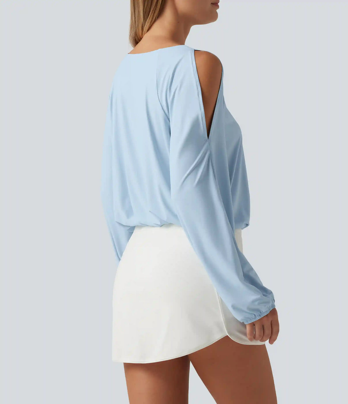 Quick Dry Boat Neck Cold Shoulder Long Sleeve Yoga Sports Top