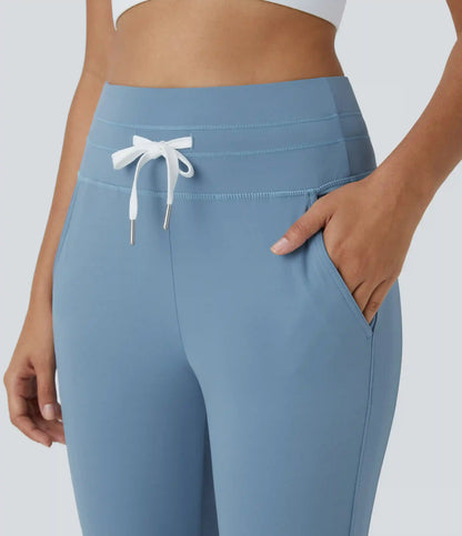 SoftlyZero™ Plush High Waisted Drawstring Pocket Plain Full Length Joggers