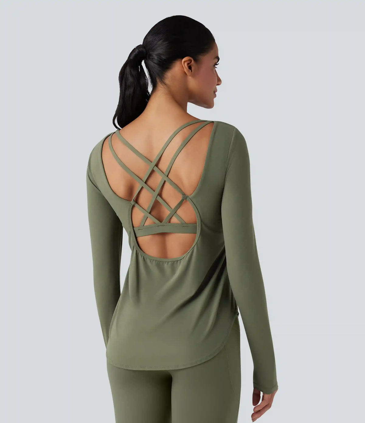 Halara UltraSculpt™ Crisscross Backless Long Sleeve Curved Hem Training Sports Top