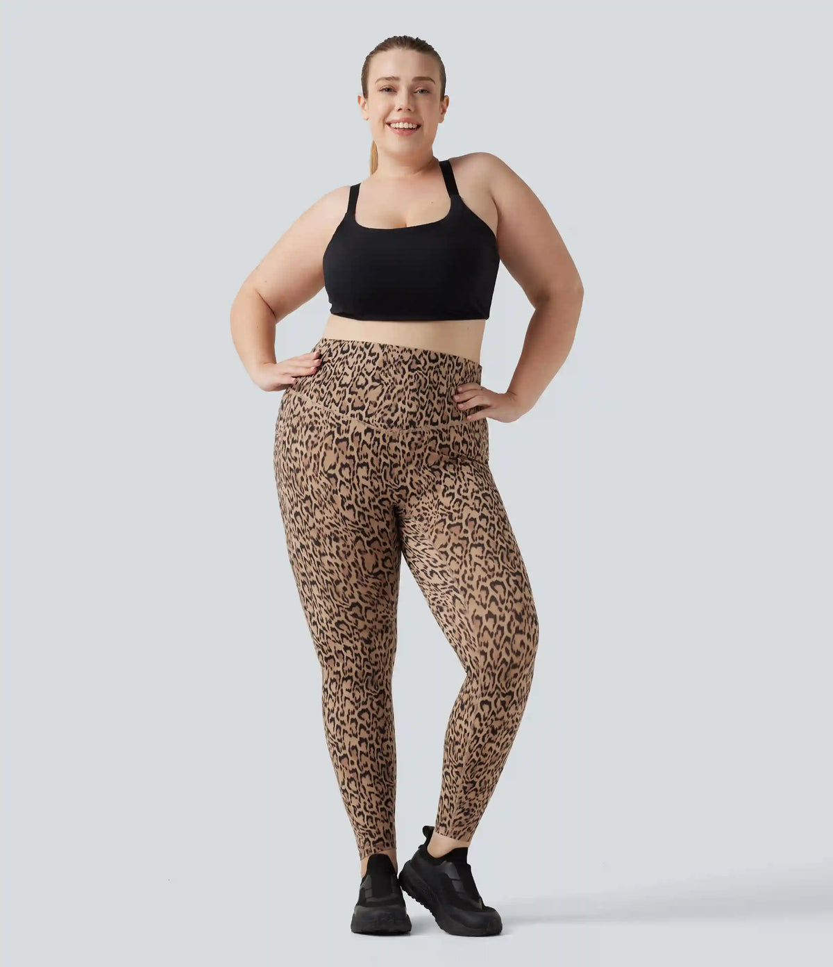 Plus Size Halara UltraSculpt™ Leopard Print High Waisted Tummy Control Yoga Leggings with Pockets